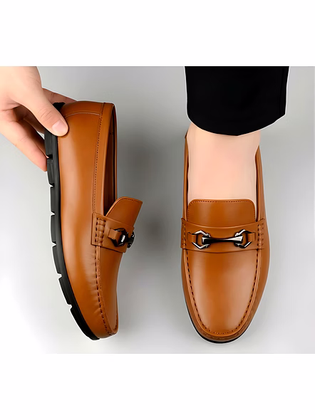 WUGO Men's Tan Casual Slip-On Loafers | Comfortable Driving &amp; Daily Wear Shoes | Faux Leather | UK 8