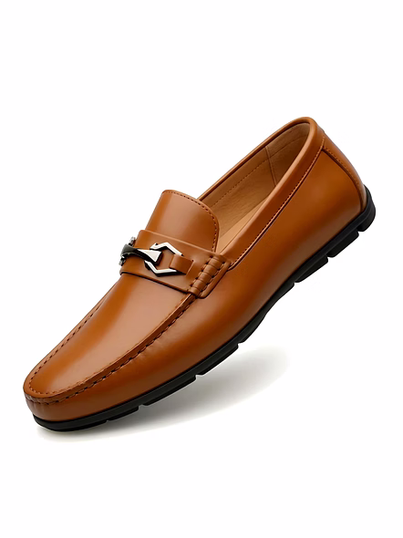 WUGO Men's Tan Casual Slip-On Loafers | Comfortable Driving & Daily Wear Shoes | Faux Leather | UK 8
