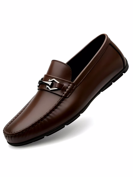 WUGO Men's Brown Casual Slip-On Loafers | Comfortable Driving & Daily Wear Shoes | Faux Leather | UK 9