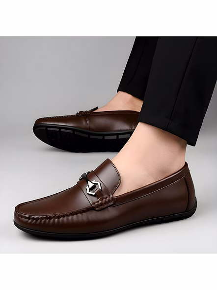 WUGO Men's Brown Casual Slip-On Loafers | Comfortable Driving &amp; Daily Wear Shoes | Faux Leather | UK 9