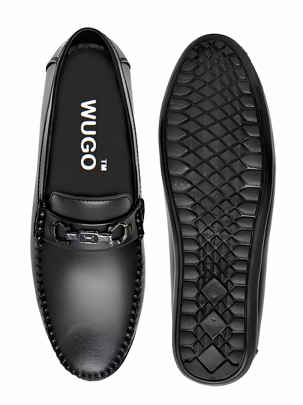 WUGO Men's Black Casual Slip-On Loafers | Lightweight Driving &amp; Daily Wear Shoes | Faux Leather | UK 8