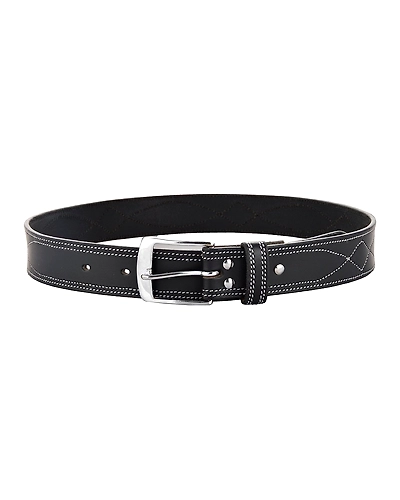 Leather Belt Black with White Leaf Show Stitch-40&quot;-1