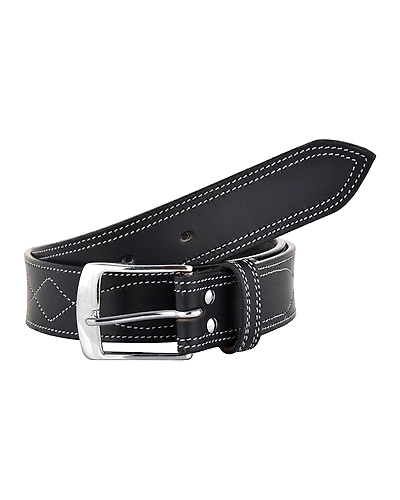Leather Belt Black with White Leaf Show Stitch-AMA-B515-BLACK-42