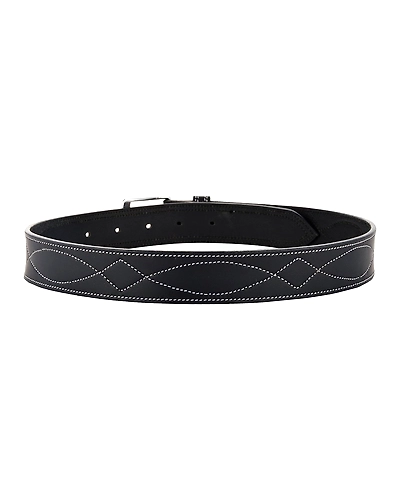 Leather Belt Black with White Leaf Show Stitch-42&quot;-2