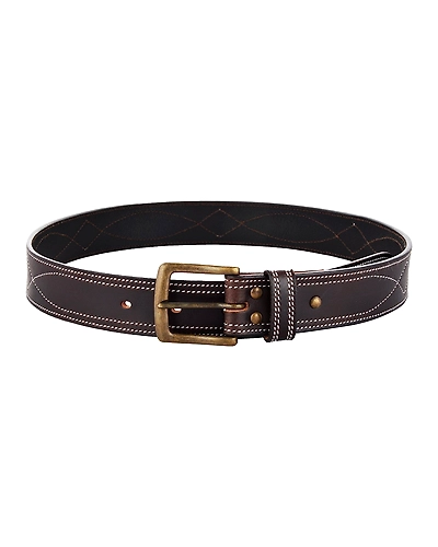 Leather Belt Brown with White Leaf Show Stitch-34&quot;-1