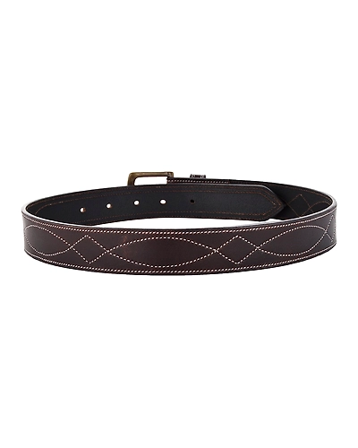 Leather Belt Brown with White Leaf Show Stitch-36&quot;-2