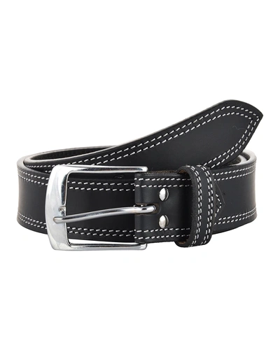 Leather Belt Black with 2 Line White Show Stitch-AMA-B517-BLACK-28