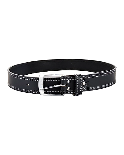 Leather Belt Black with 2 Line White Show Stitch-28&quot;-1
