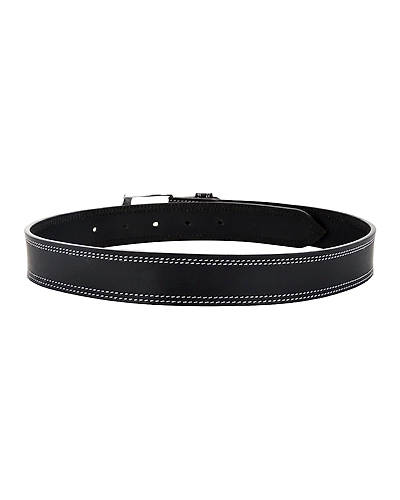 Leather Belt Black with 2 Line White Show Stitch-28&quot;-2