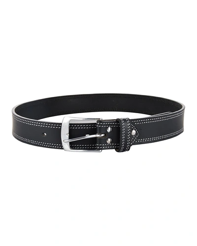 Leather Belt Black with 2 Line White Show Stitch-30&quot;-1