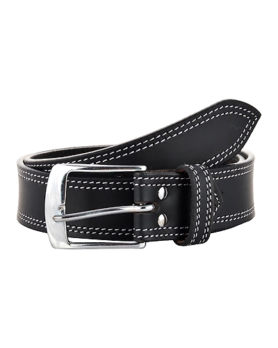 Leather Belt Black with 2 Line White Show Stitch-AMA-B517-BLACK-34