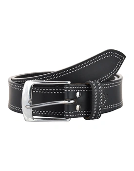 Leather Belt Black with 2 Line White Show Stitch