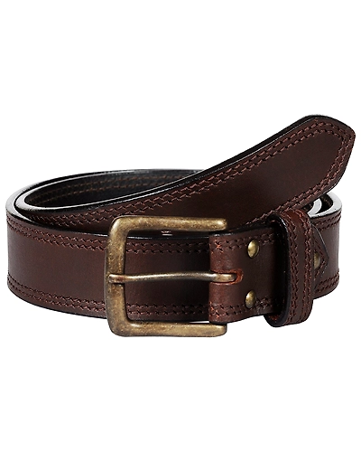 Leather Belt Brown with 2 Line Tone in Tone Show Stitch-AMA-B5151-BROWN-42