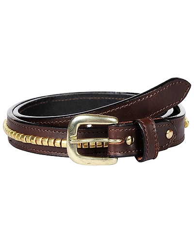 Leather Belt Brown with Golden Conchores Decoration-AMA-B15.23G-28
