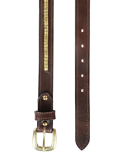 Leather Belt Brown with Golden Conchores Decoration-32&quot;-1