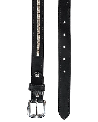 Leather Belt Black with Silver Conchores Decoration-32&quot;-1