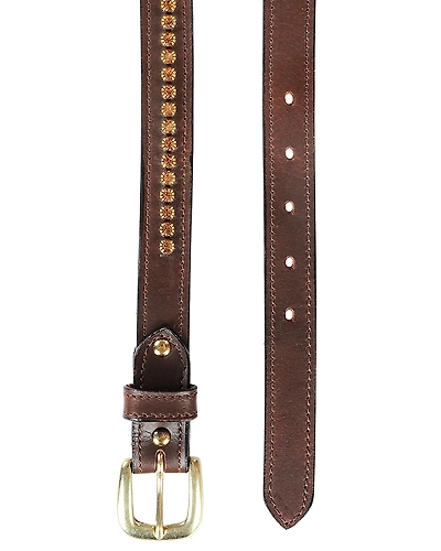 Leather Belt Brown with Light Colorado Topaz Stones Decoration-34&quot;-1