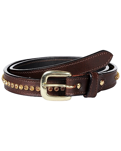 Leather Belt Brown with Light Colorado Topaz Stones Decoration-AMA-B16.23G-36