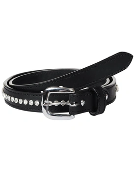 Leather Belt Black with Crystal Stones Decoration