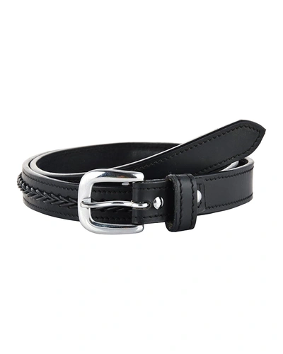 Leather Belt Black with Leather Cord Hand Braiding Decoration-AMA-B521-Black-28