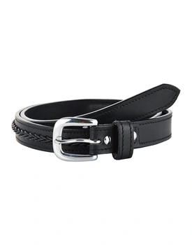 Leather Belt Black with Leather Cord Hand Braiding Decoration