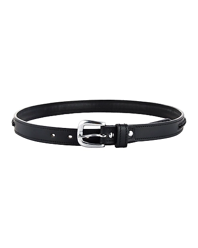 Leather Belt Black with Leather Cord Hand Braiding Decoration-38&quot;-1