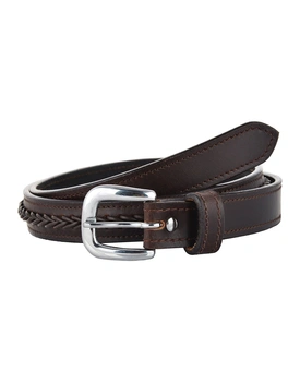 Leather Belt Brown with Leather Cord Hand Braiding Decoration