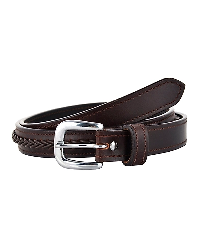 Leather Belt Brown with Leather Cord Hand Braiding Decoration-AMA-B521-Brown-36