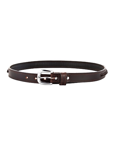 Leather Belt Brown with Leather Cord Hand Braiding Decoration-42&quot;-1