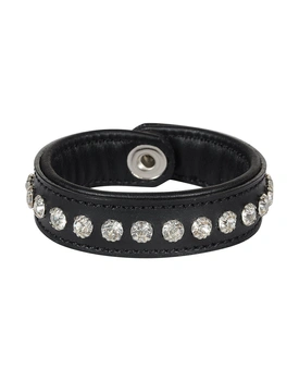Leather Armbands Black with Crystal Stones Decoration