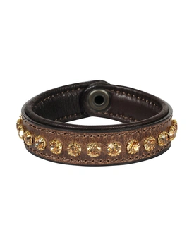 Leather Armbands Brown with Gold Stones Decoration