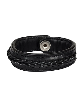 Leather Armbands Black with Black Leather Cord Braiding Decoration