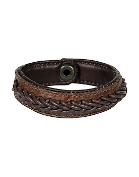 Leather Armbands Brown with Brown Leather Cord Braiding Decoration