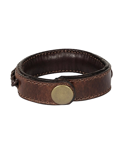 Leather Armbands Brown with Brown Leather Cord Braiding Decoration-21CM-2
