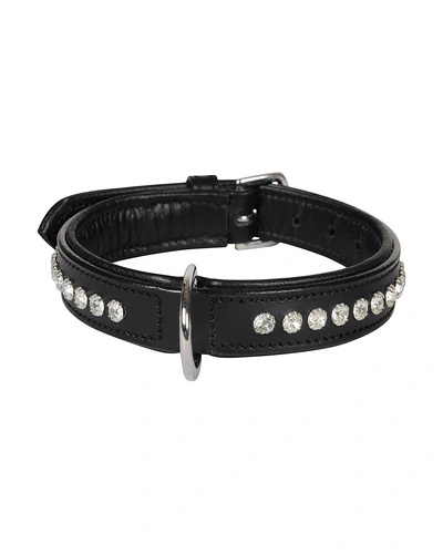 Leather Dog Collar Black with Crystal Stones Decoration-AMA-DC01-S