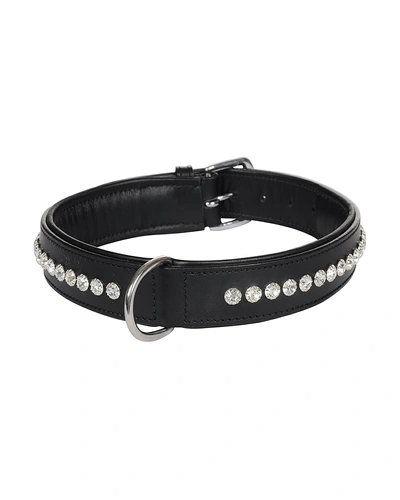 Leather Dog Collar Black with Crystal Stones Decoration-AMA-DC01-L