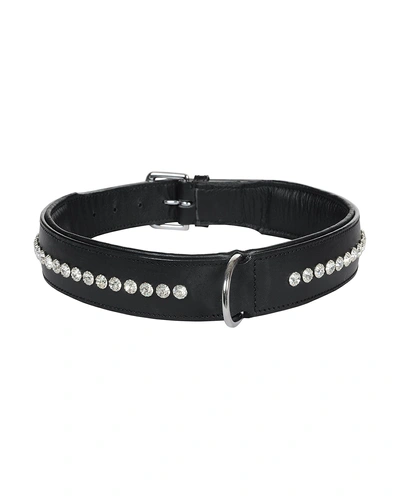 Leather Dog Collar Black with Crystal Stones Decoration-AMA-DC01-XL