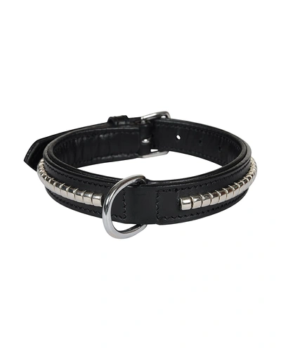 Leather Dog Collar Black with Silver Conchore Decoration-AMA-DC03-S