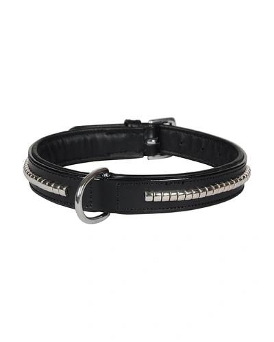 Leather Dog Collar Black with Silver Conchore Decoration-AMA-DC03-M