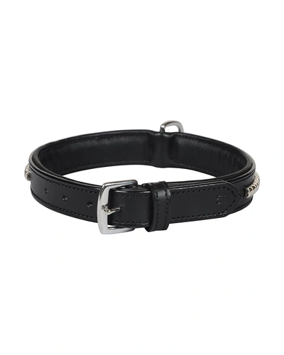 Leather Dog Collar Black with Silver Conchore Decoration-MEDIUM-2