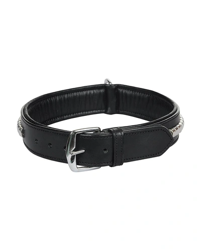 Leather Dog Collar Black with Silver Conchore Decoration-LARGE-2