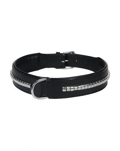 Leather Dog Collar Black with Silver Conchore Decoration-AMA-DC03-XL