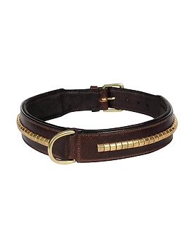 Leather Dog Collar Brown with Gold Conchore Decoration