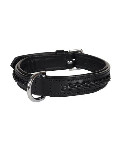 Leather Dog Collar Black With Black Leather Cord Braiding Decoration-AMA-DC05-S