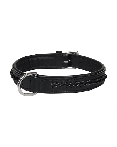 Leather Dog Collar Black With Black Leather Cord Braiding Decoration-AMA-DC05-M