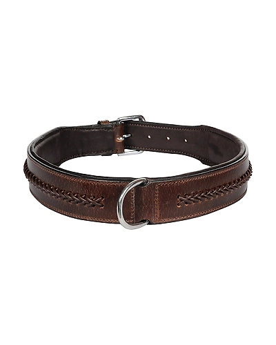 Leather Dog Collar Brown With Brown Leather Cord Braiding Decoration-AMA-DC06-XL