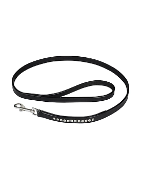Leather Dog Lead Black  1.2Mtr Crystal Stones Decorated