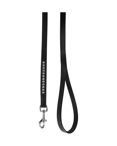 Leather Dog Lead Black  1.2Mtr Crystal Stones Decorated-1.2MTR-1