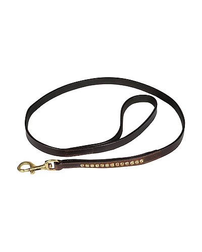 Leather Dog Lead Brown  1.2Mtr Light Colorado Topaz Stones Decorated-AMA-DL22