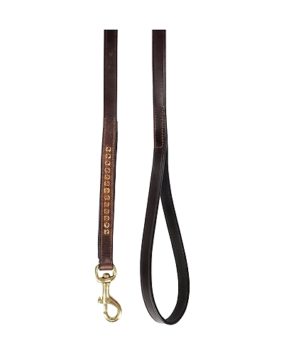 Leather Dog Lead Brown  1.2Mtr Light Colorado Topaz Stones Decorated-1.2MTR-1